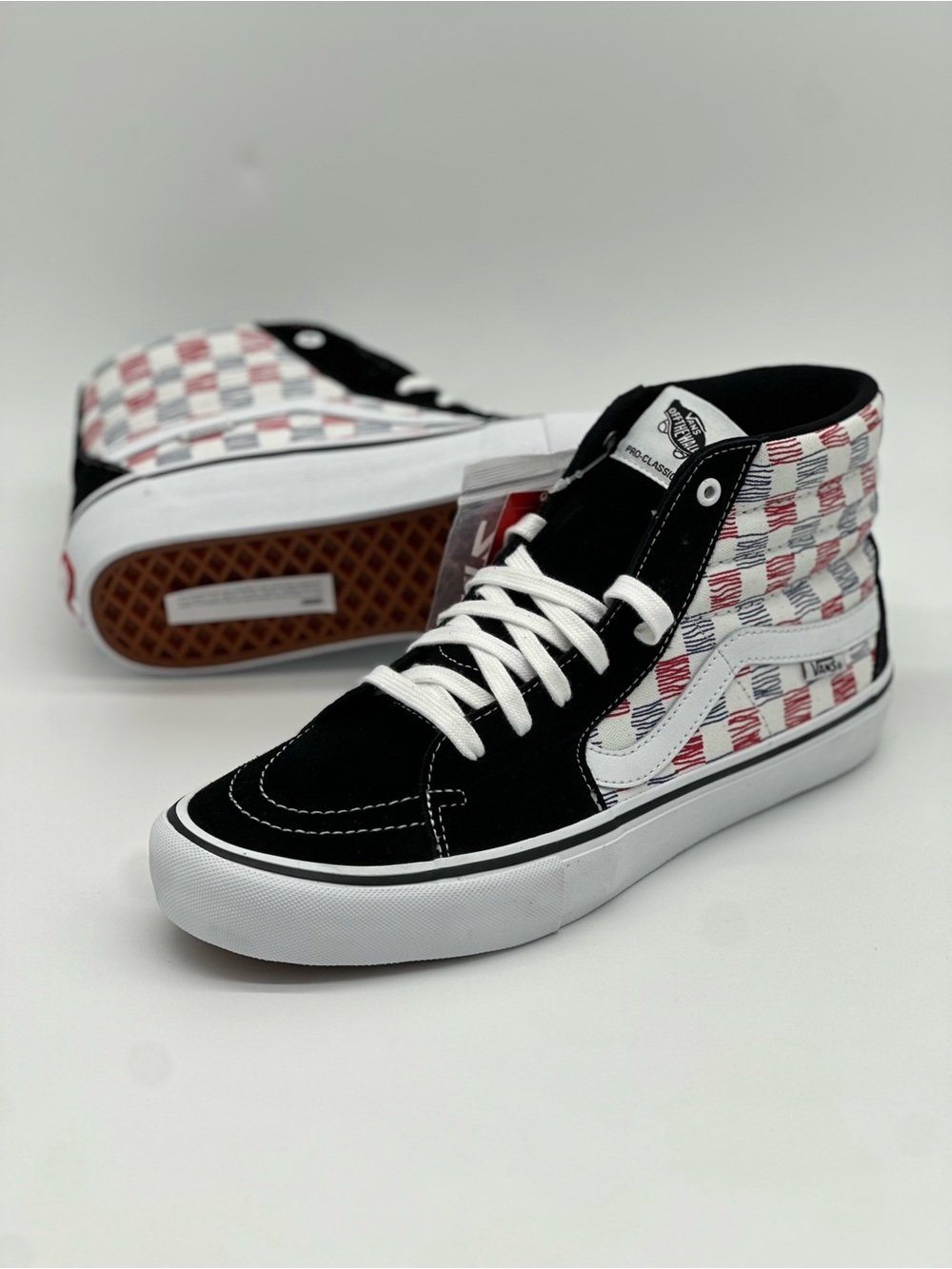 Vans Sk8-Hi Checkerboard High-Top Sneakers - Black/White/Red - Picture 9 of 10